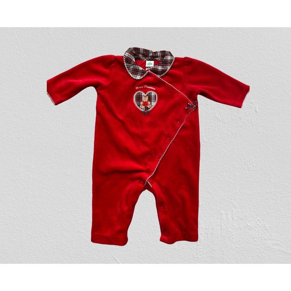 Little Me Velour Christmas Romper (Size 9 Months)